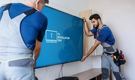 A flat-screen television mounted neatly on a living-room wall